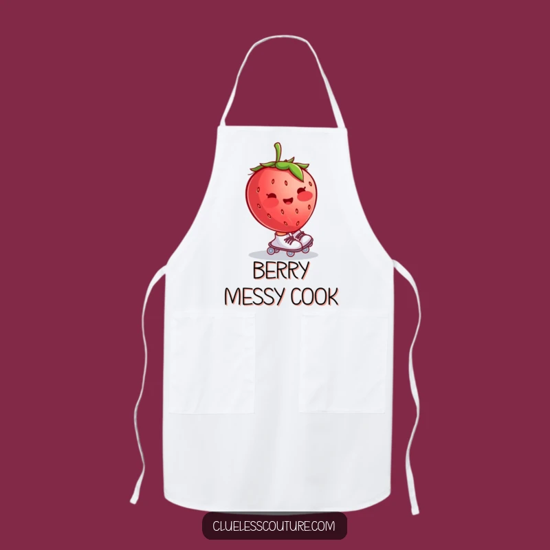 Funny Blushing Strawberry Roller Skates Apron, Kitchen Fruity Humor
