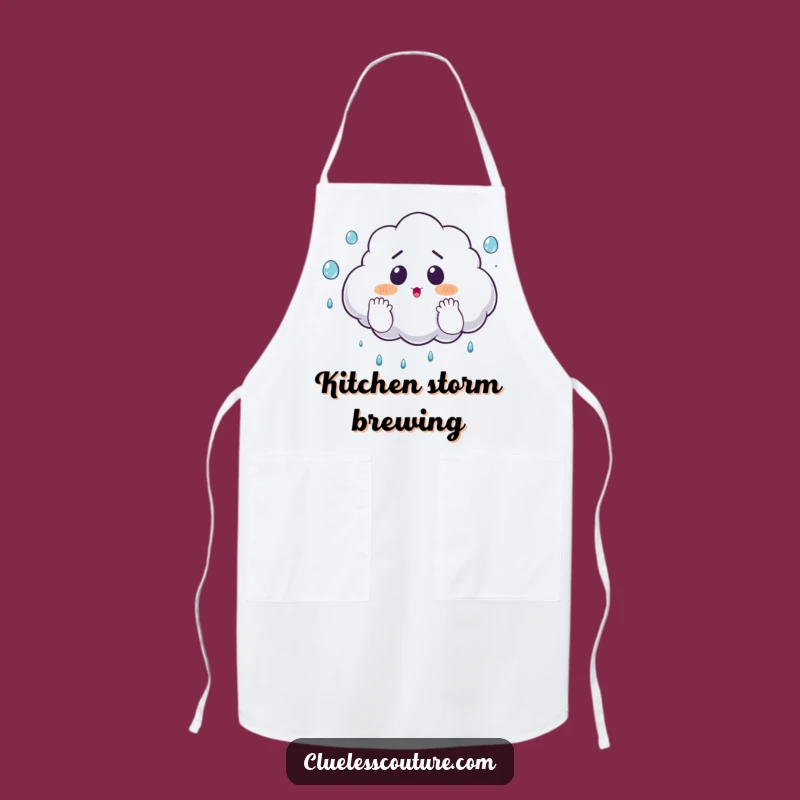 Funny Surprised Cloud Juggling Raindrops Apron, Kitchen Weather Humor