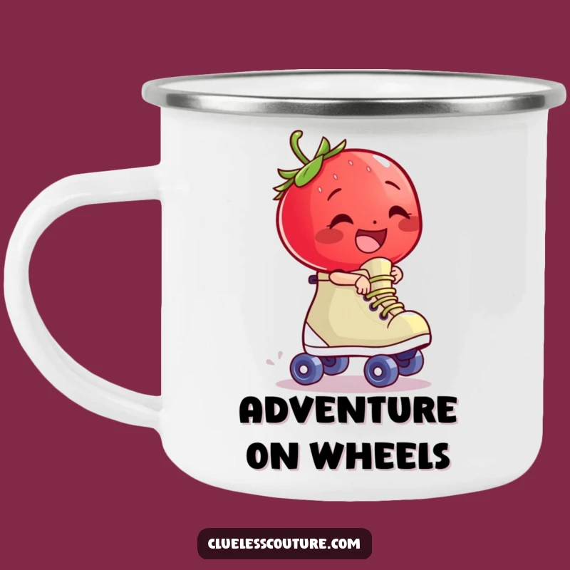 Funny Strawberry Skate Mug - Giggling Character's Outdoor Adventure