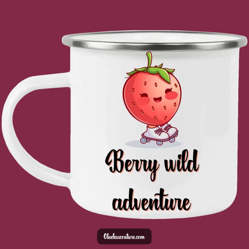 Funny Blushing Strawberry Roller Skates Camping Mug, Outdoor Fruity Fun