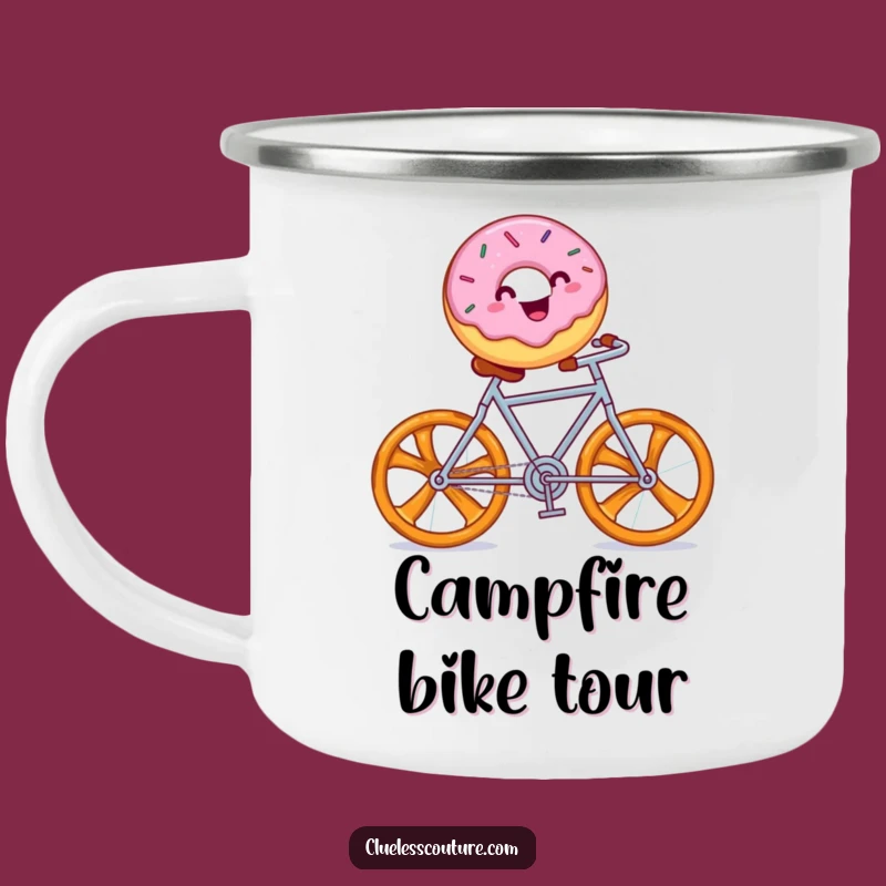 Funny Donut Bicycle Camping Mug: Whimsical Sprinkles Delight Humor Outdoor Gift!