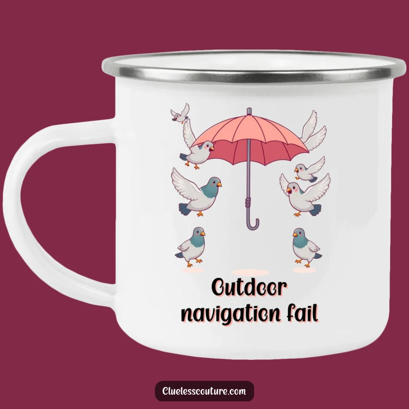 Funny Pigeon Umbrella Camping Mug, Outdoor Bird Chaos, Adventure-Ready Humor