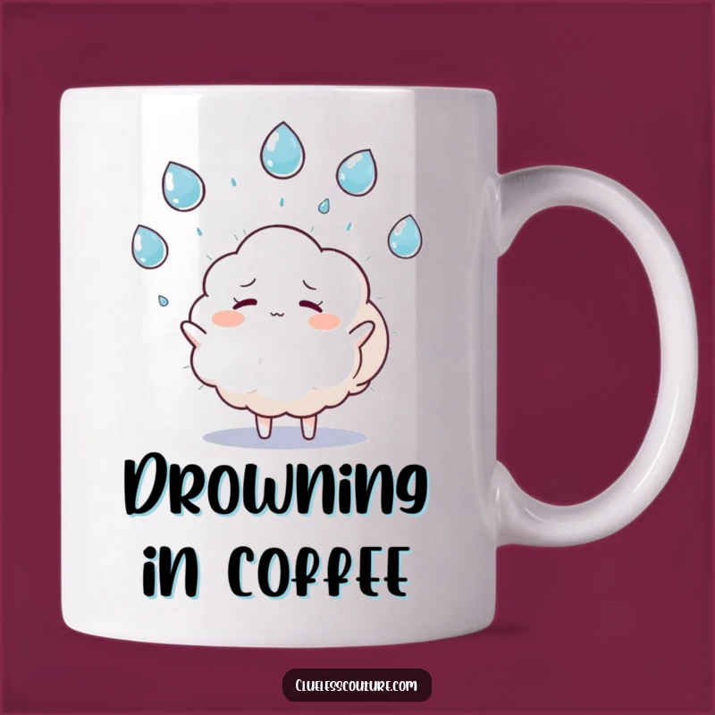 Funny Overwhelmed Cloud Mug: Juggling Raindrops Design, a Perfect Funny Gift