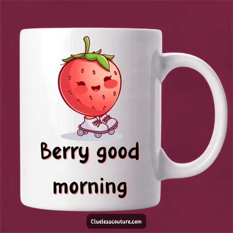 Funny Blushing Strawberry Roller Skates Mug, Wobbly Fruit Gift