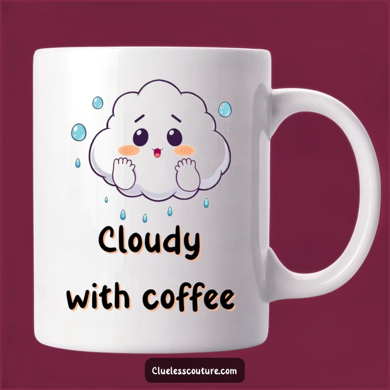 Funny Surprised Cloud Juggling Raindrops Mug, Whimsical Weather Gift