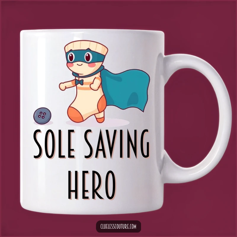 Funny Brave Sock Rescuing Button Mug, Heroic Laundry Day Gift