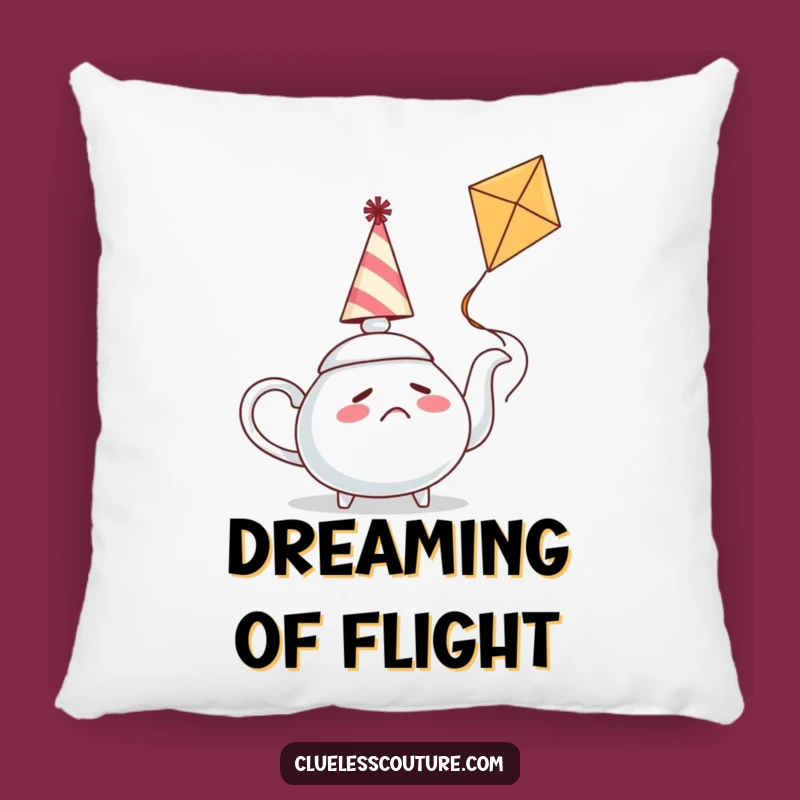 Funny Confused Teapot Flying Kite Pillow, Comfy Humorous Decor Accent