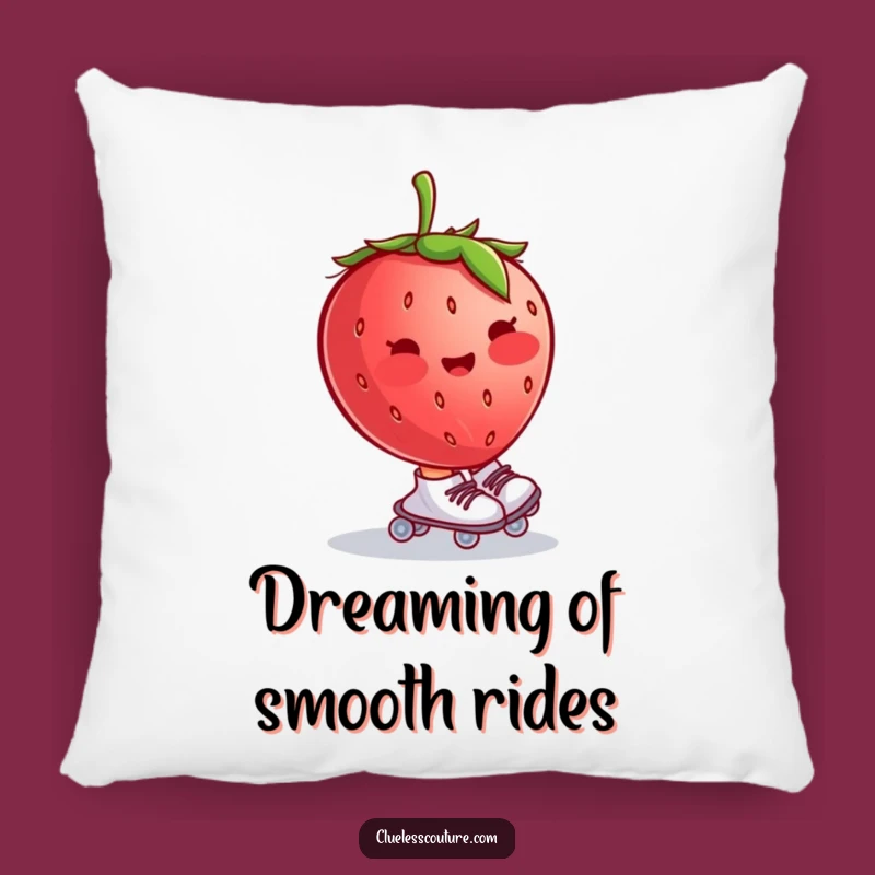 Funny Blushing Strawberry Roller Skates Pillow, Comfy Fruity Accent