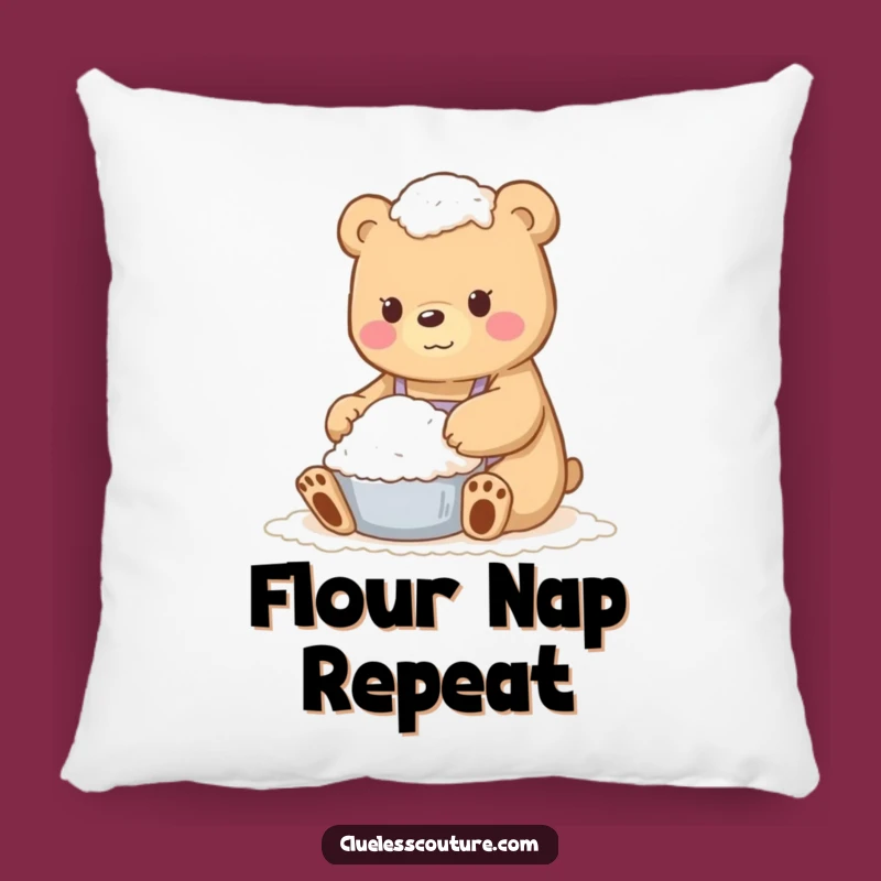 Funny Flour Bear Pillow - Hilarious Baking Couch Cushion Gift