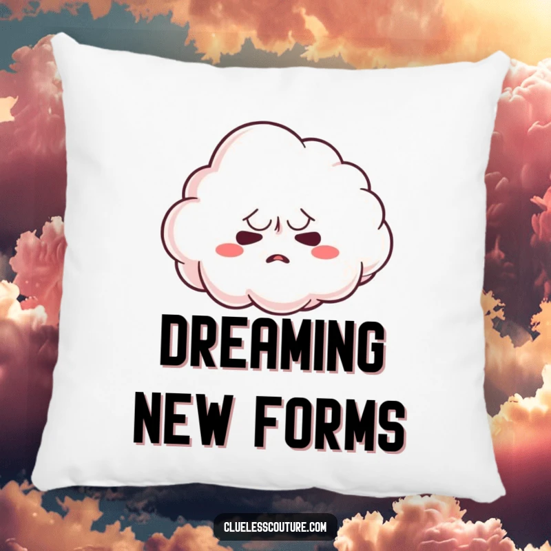 Funny pillow featuring a nervous cloud character trying to make a shape, offering comfort and relatable anxiety, a funny gift.