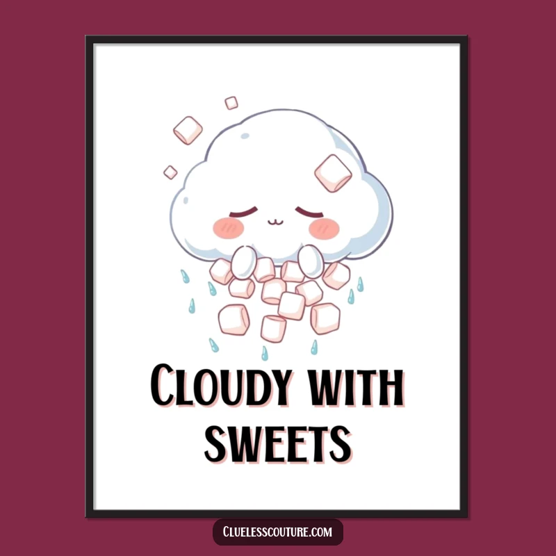 Funny Sleepy Cloud Digital Art: Instant Marshmallow Shower Download, Perfect Funny Decor Gift