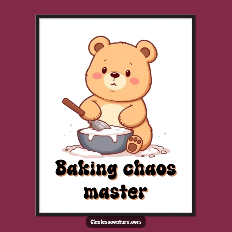 Funny Baking Bear Flour Digital Art: Hilarious Kitchen Wall Decor