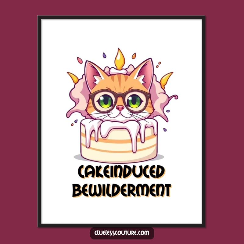 Funny Bewildered Cat Digital Art, Cake Explosion Download, Instant Humor Decor
