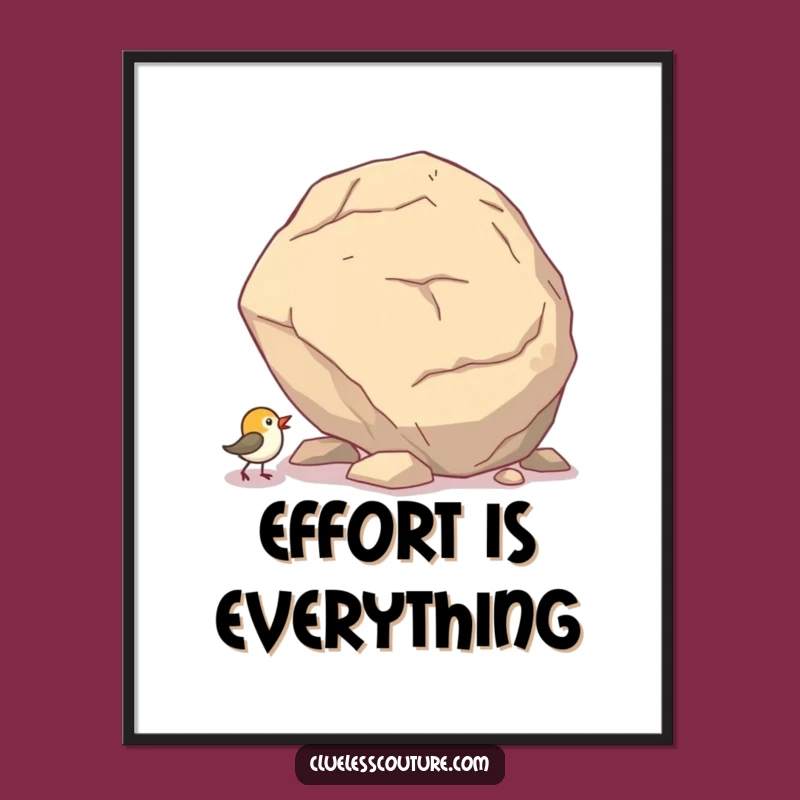 Funny Bird Boulder Push Digital Art - Hilarious Printable for Motivation