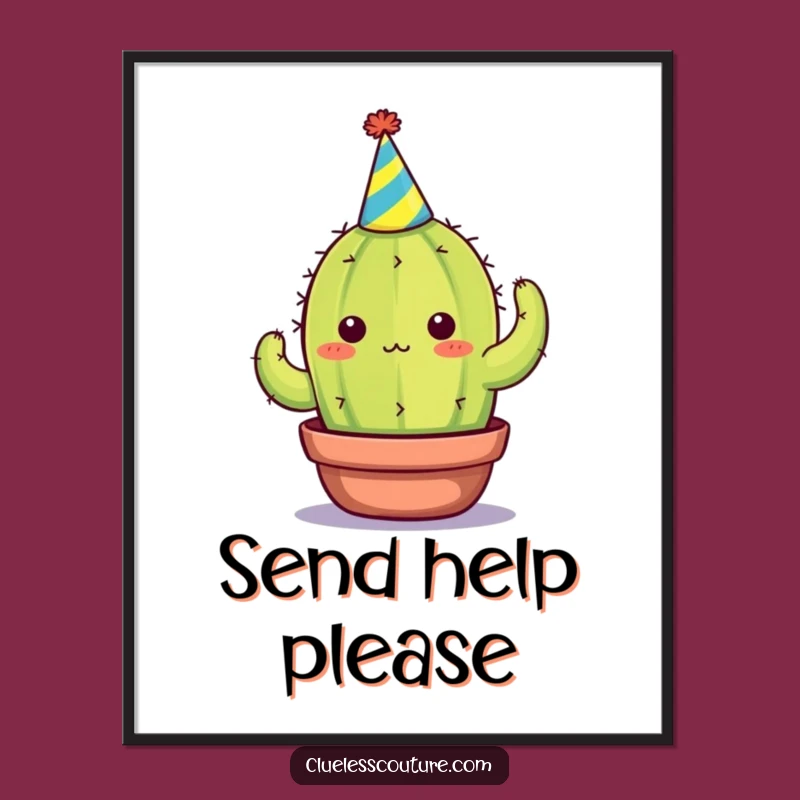 Funny Cactus Digital Art: Hilarious Overwhelmed Print for Instant Decor