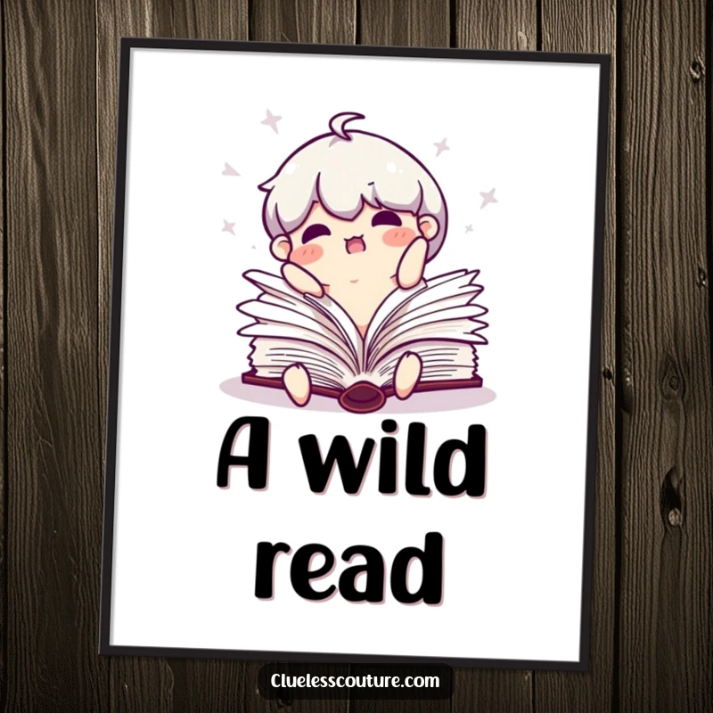 Funny digital art print of a clumsy book character falling open with pages flailing dynamically.