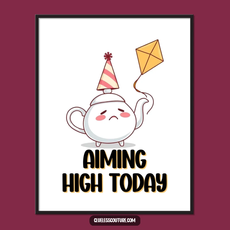 Funny Confused Teapot Flying Kite Digital Art, Instant Humorous Decor