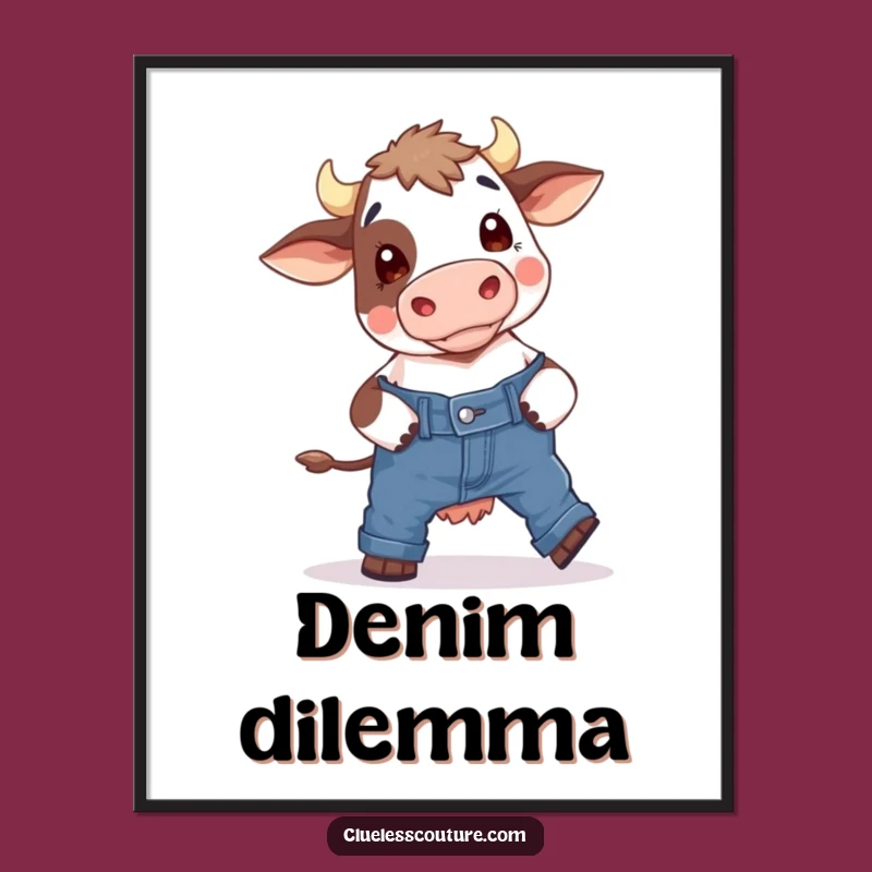Funny Cow Skinny Jeans Digital Art: Hilarious Farm Animal Printable Wall Decor