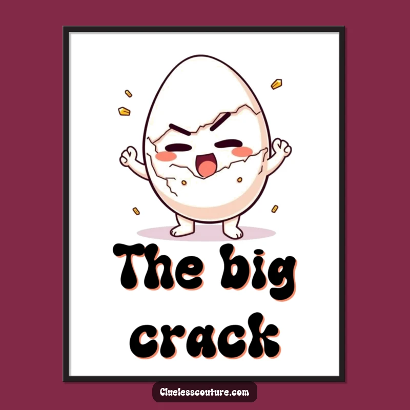Funny Determined Egg Cracking Digital Art - Breakfast Character Decor Gift