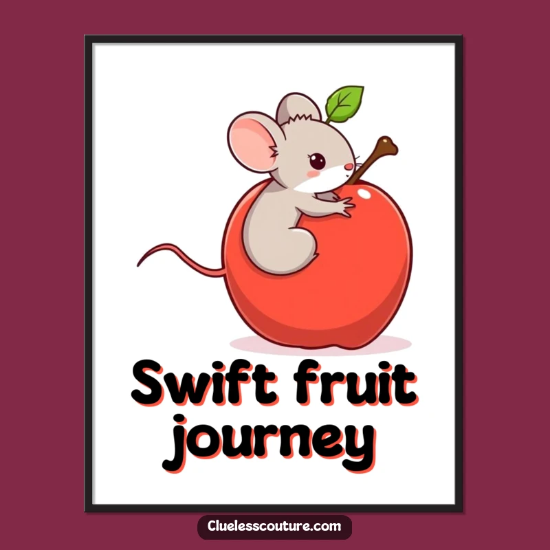 Funny Mouse Apple Ride Digital Art - Instant Whimsy, Hilarious Printable Gift