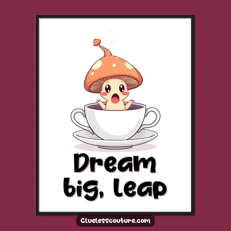 Funny Mushroom Teacup Digital Art: Surprised Leaper - Instant Funny Gift!