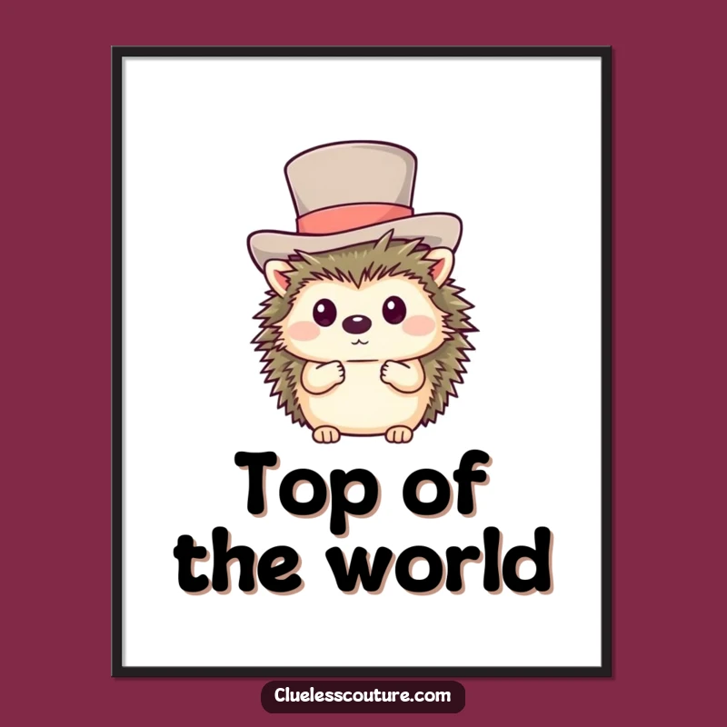 Funny Shy Hedgehog Top Hat Digital Art - Adorable & Humorous Printable