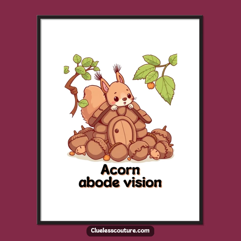 Funny Squirrel Acorn House Digital Art: Hilarious Woodland Wall Decor Download