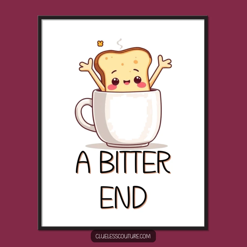 Funny Toast Coffee Dive Digital Art: Printable of Breakfast Fail