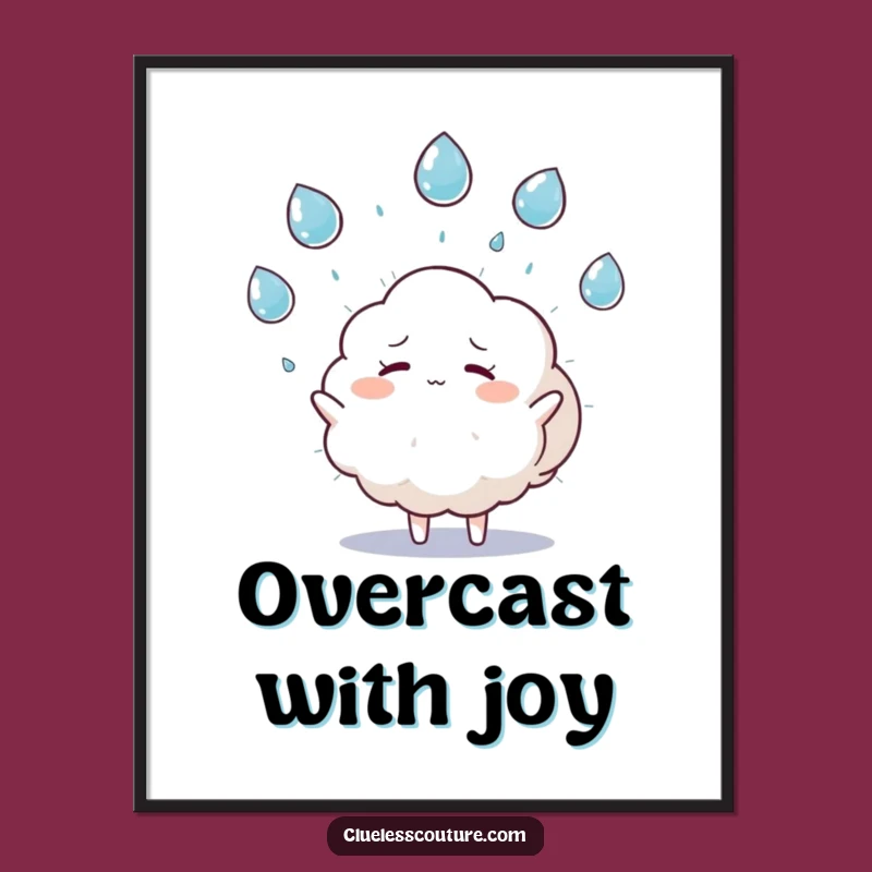 Funny Overwhelmed Cloud Digital Art: Printable of Cloud Juggling Raindrops