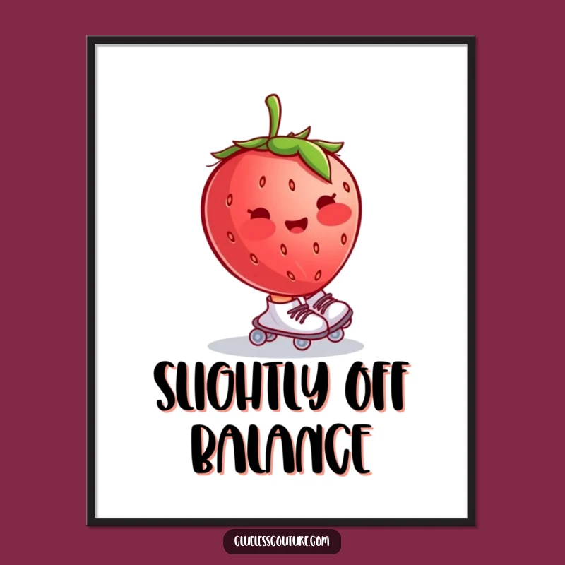 Funny Blushing Strawberry Roller Skates Digital Art, Instant Fruity Decor