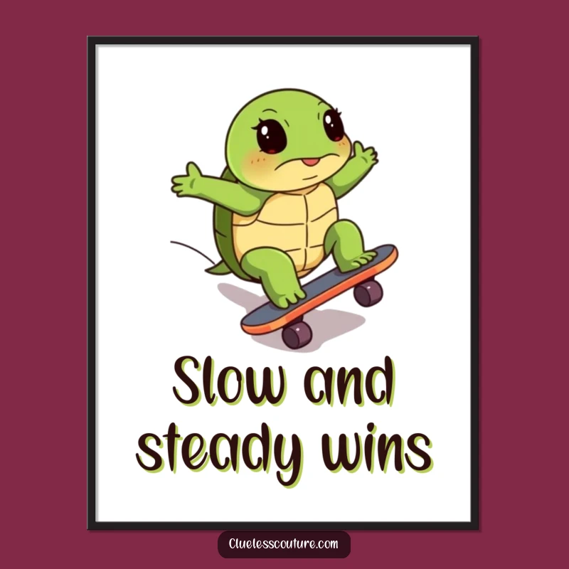 Funny Turtle Skateboard Digital Art: Hilarious Determined Wall Decor