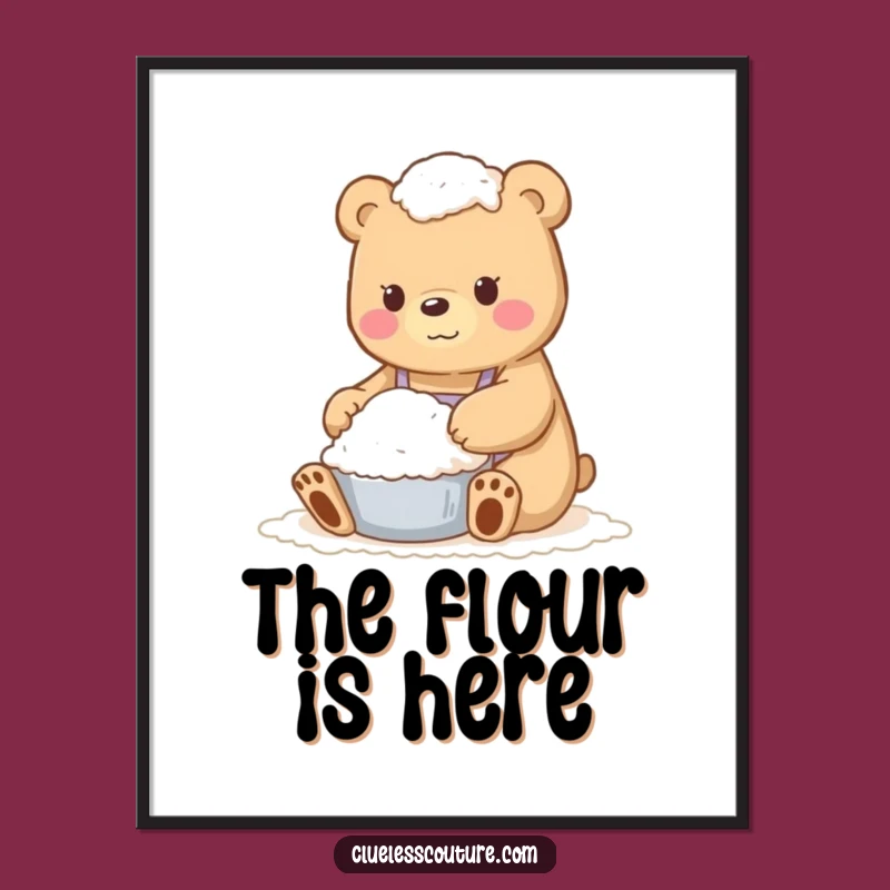 Funny Flour Bear Digital Art Print - Hilarious Baking Decor Gift