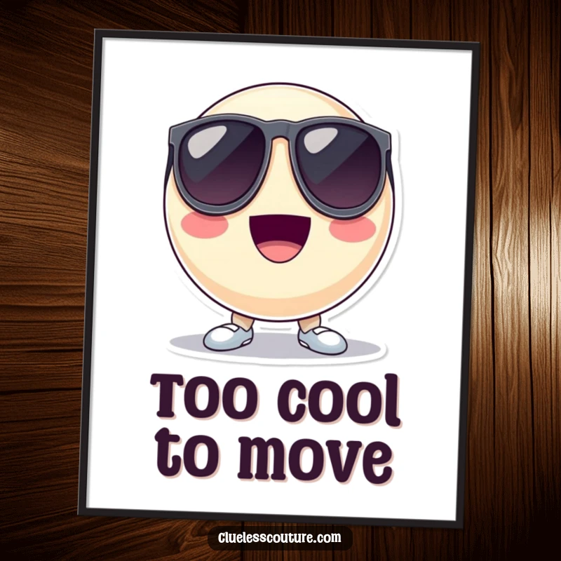 Funny digital art print of a bouncing ball character wearing large sunglasses and looking cool, a stylish and humorous downloadable.
