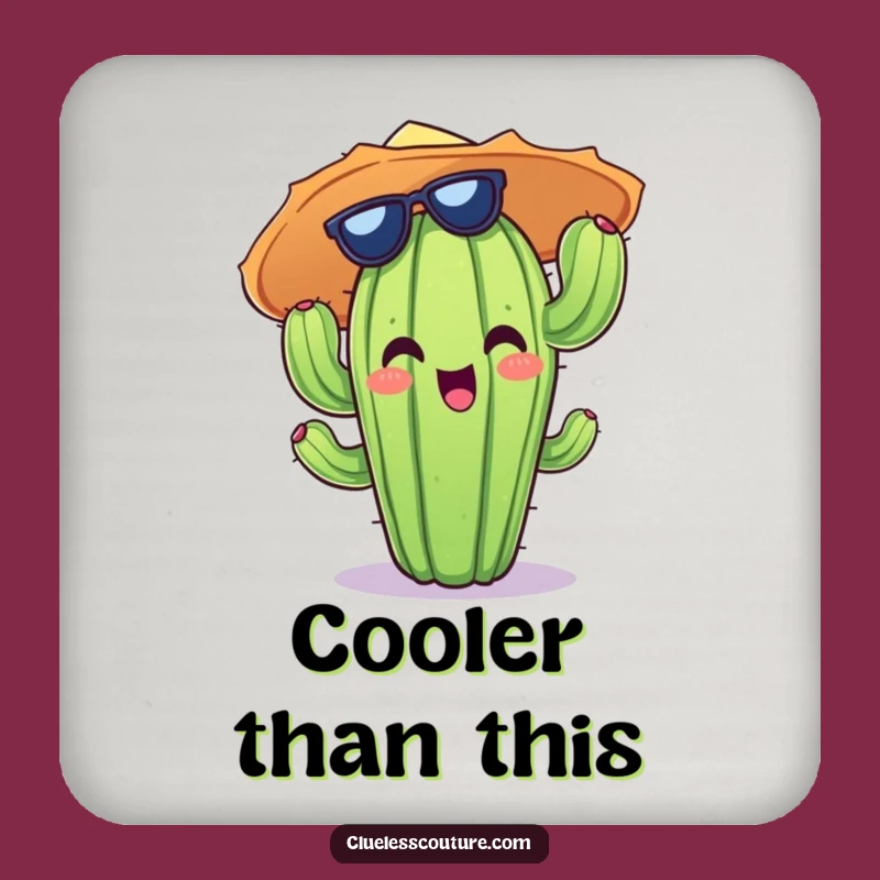 Funny Cactus Sun Hat Coaster: Protect Surfaces with Cheerful Desert Style