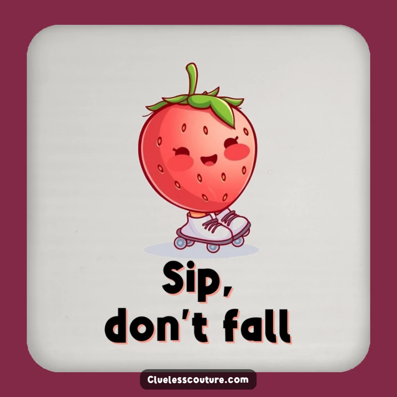 Funny Blushing Strawberry Roller Skates Coaster, Tiny Fruity Gift