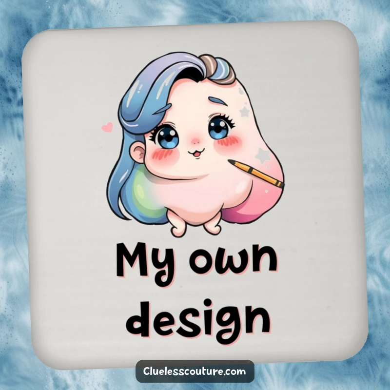 Funny drink coaster featuring a playful blob of paint comically attempting to paint its own self-portrait, protective humor.