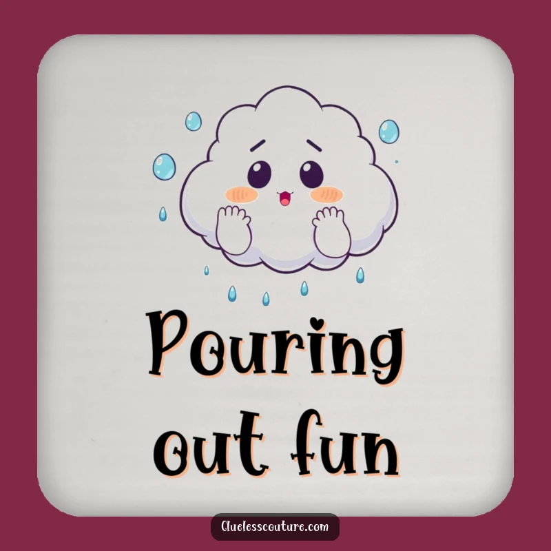 Funny Surprised Cloud Juggling Raindrops Coaster, Tiny Weather Gift