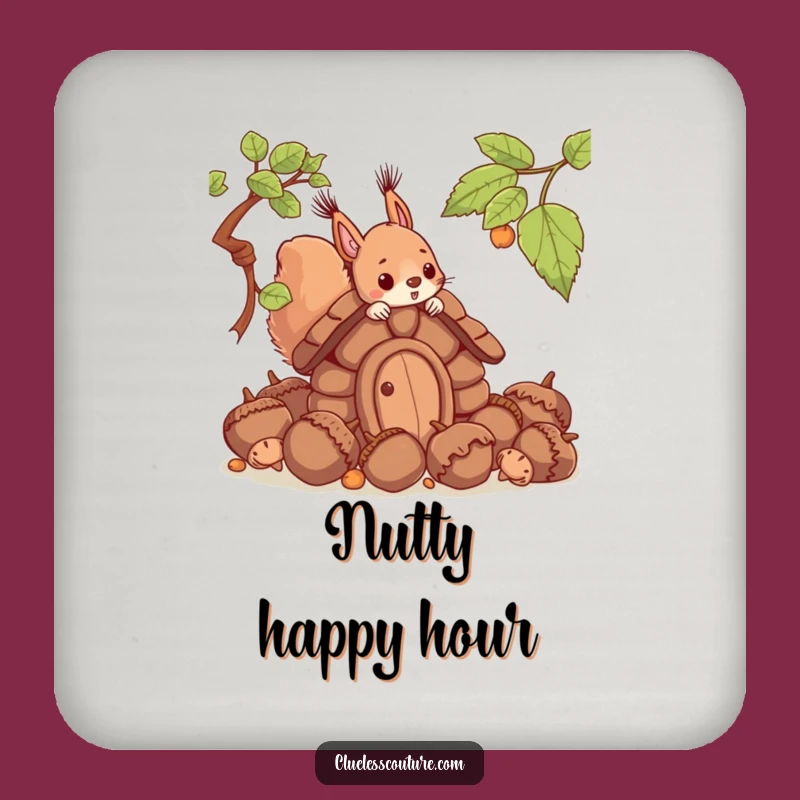 Funny Squirrel Acorn House Coaster Set: Protect Surfaces with Woodland Laughs