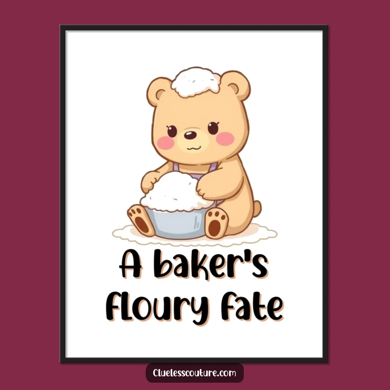 Funny Flour Bear Baking Disaster Poster - Hilarious Wall Art Gift