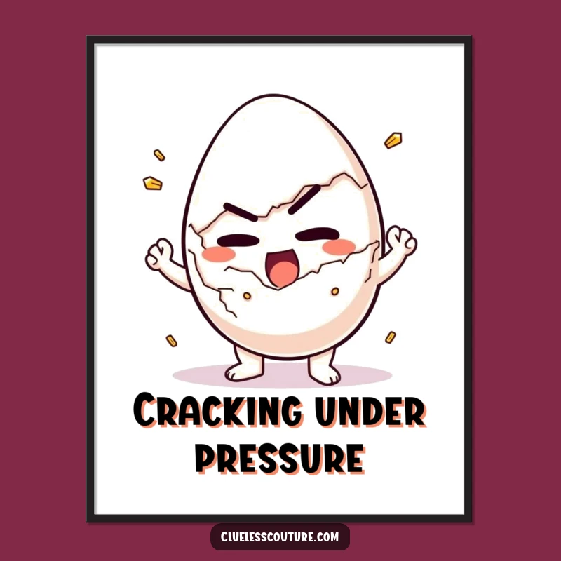 Funny Determined Egg Cracking Poster - Breakfast Character Art Gift