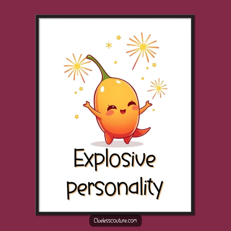 Funny Chili Pepper Firework Juggling Poster - Festive Character Art Gift