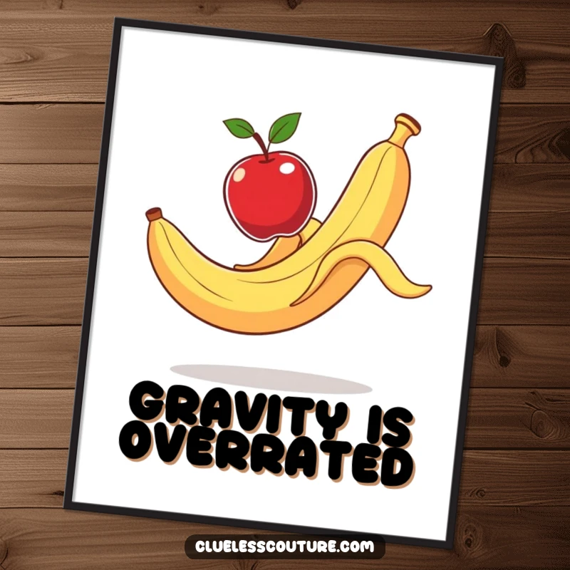 Funny Poster: A banana peel dramatically slips, sending an apple flying, capturing a moment of pure comedic chaos.