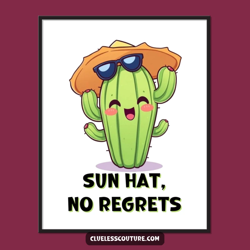 Funny Cactus Sun Hat Poster: Cheerful Desert Character Art for Walls