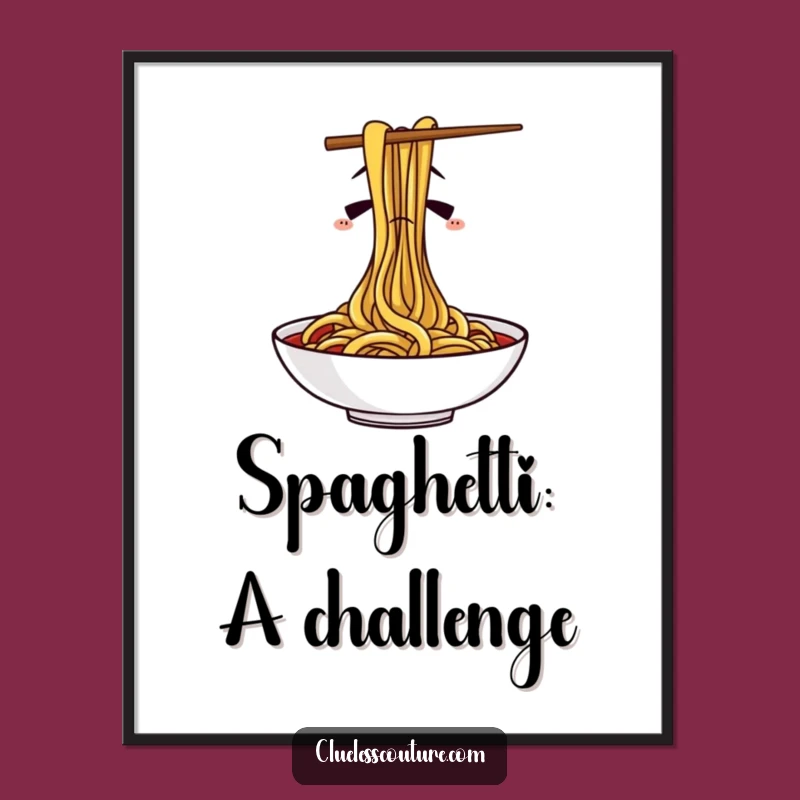 Funny Confused Chopsticks Spaghetti Poster - Hilarious Wall Art Gift