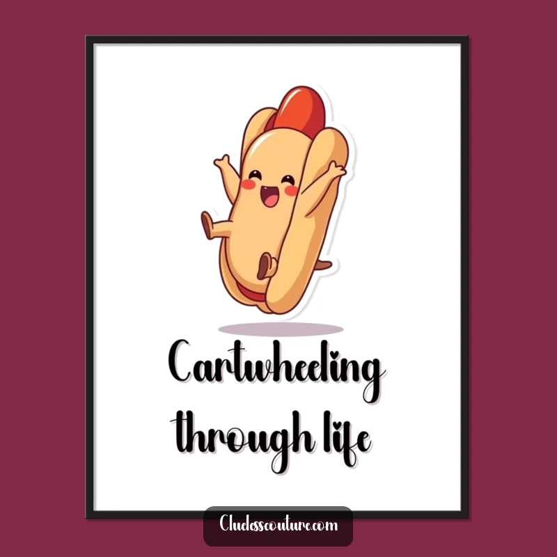 Funny Hot Dog Cartwheel Poster A Joyful Wall Art Gift