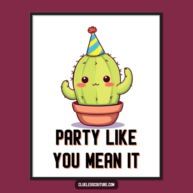 Funny Overwhelmed Cactus Art Print: Hilarious Wall Decor for Party Goers