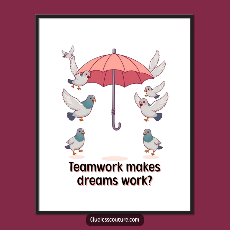 Funny Pigeon Umbrella Poster, Flock Chaos Art, Hilarious Home Decor