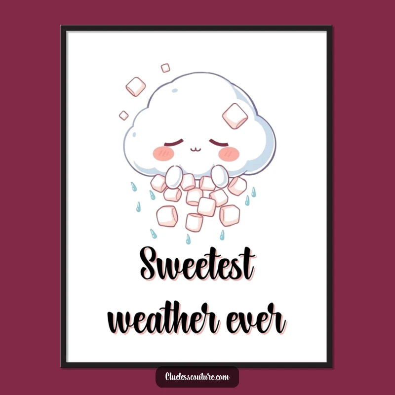 Funny Sleepy Cloud Poster: Marshmallow Shower Art, Quirky Funny Wall Decor Gift