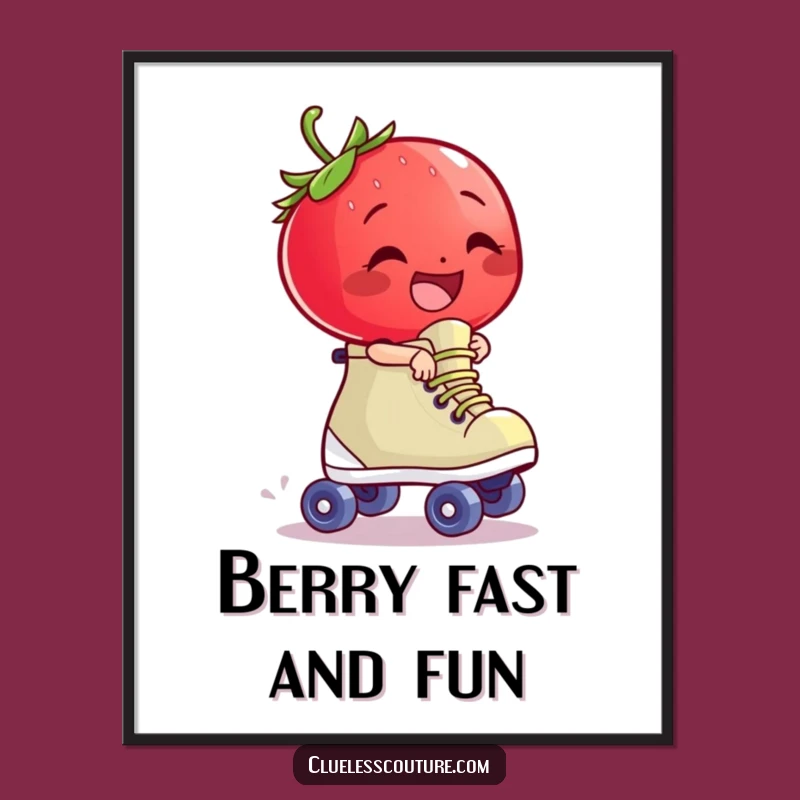Funny Strawberry Skate Poster - Giggling Character Art Print