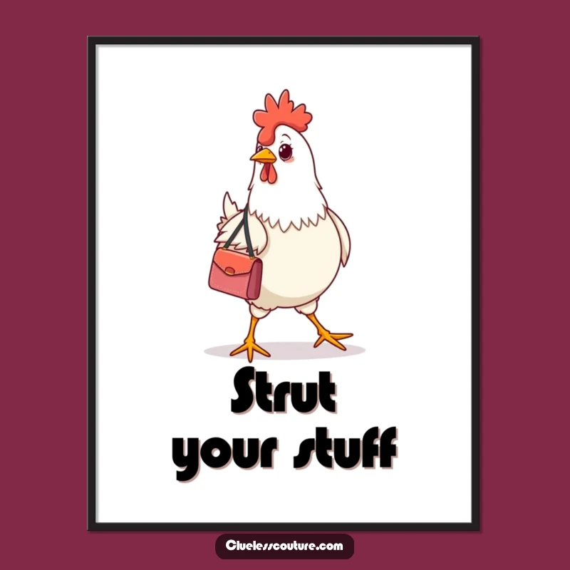 Funny Fashion Chicken Handbag Poster: Wall Art with a Confident Poultry Vibe